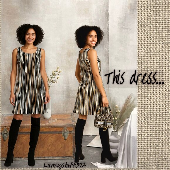 Cute Connected Sleeveless Dress Black, Camel, White Design So Flattering! - Picture 1 of 7